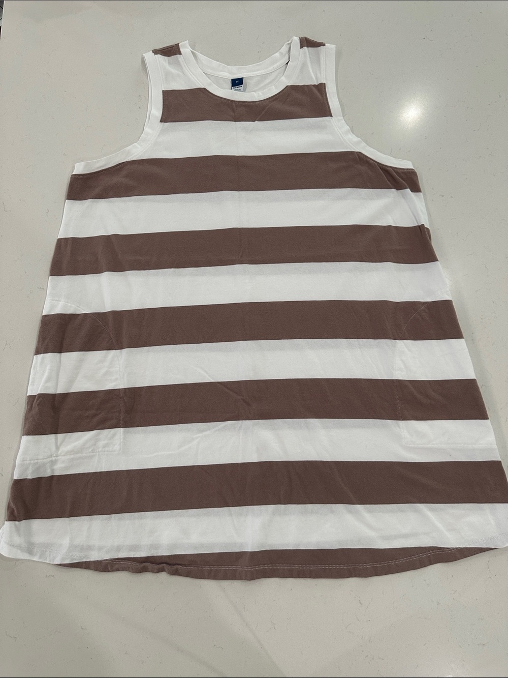 Old Navy 2X White and Brown Striped Tank Dress